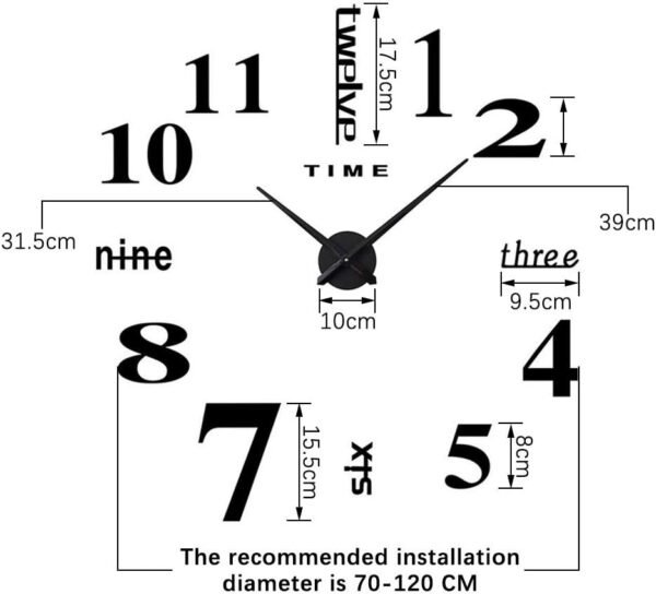 DIY Wall Clock Modern Large 3D Wall Clock Mirror Stickers Home Office Decor,Silver