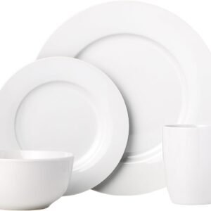16-Piece Porcelain Kitchen Dinnerware Set with Plates, Bowls and Mugs, Service for 4 - White