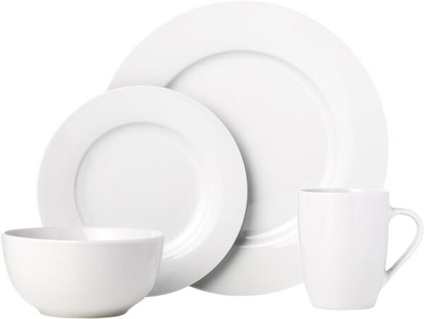 16-Piece Porcelain Kitchen Dinnerware Set with Plates, Bowls and Mugs, Service for 4 - White