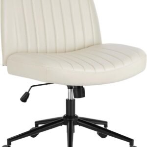 Cross Legged Armless Wide Adjustable Swivel Padded Fabric Home Office Desk Chair No Wheels