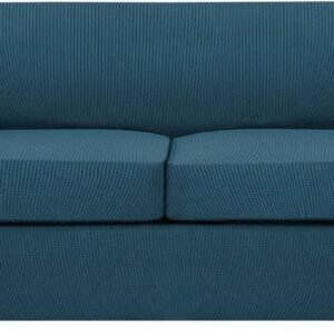 H.VERSAILTEX 3 Piece Stretch Sofa Covers for 2 Cushion Sofa Couch Covers for Living Room Furniture Cover (Base Cover Plus 2 Seat Cushion Covers) Thicker Jacquard Fabric(Large Sofa, Grey)