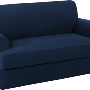 H.VERSAILTEX High Stretch Jacquard 2 Pieces Sofa Cover Couch Cover Furniture Sofa Slip Covers for Living Room, Polyester Spandex Jacquard Fabric Suit for T Cushion/Box Cushion (Sofa 72"-88", Navy)