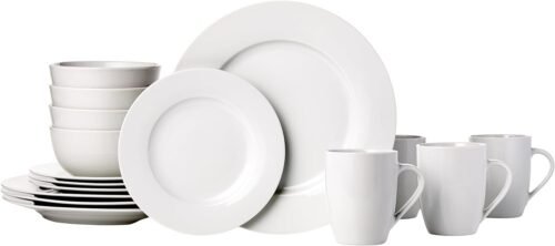 610ta31oH3L._AC_SL1500.jpg 16-Piece Porcelain Kitchen Dinnerware Set with Plates, Bowls and Mugs, Service for 4 - White