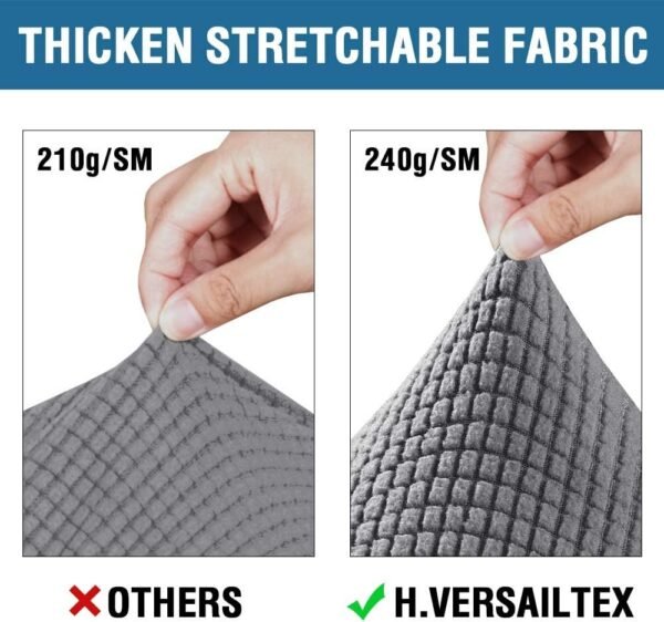 H.VERSAILTEX 3 Piece Stretch Sofa Covers for 2 Cushion Sofa Couch Covers for Living Room Furniture Cover (Base Cover Plus 2 Seat Cushion Covers) Thicker Jacquard Fabric(Large Sofa, Grey)