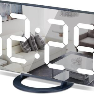 Digital Alarm Clock,7 in LED Mirrored Clocks Large Display,with 2 USB Charger Ports,Auto Dim,Night Mode,Modern Desktop Electronic Clocks for Bedroom Home Office Decor - Gold