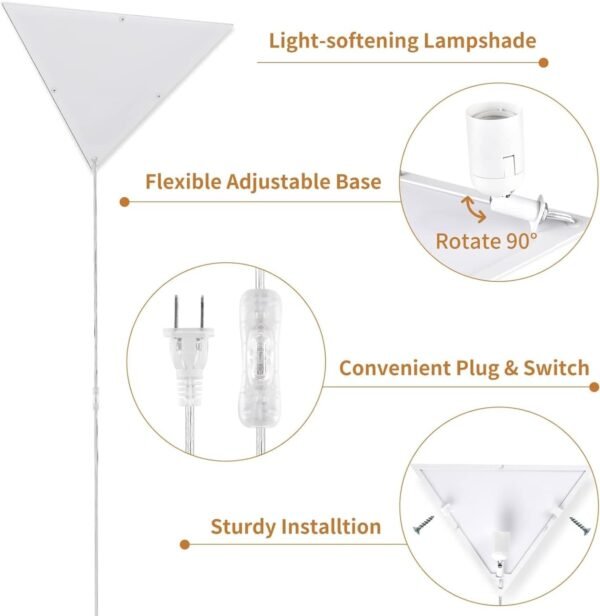 611X8vkXHNL._AC_SL1500.jpg Corner Light, Plug in Ceiling Lights, Modern Corner Lights for Living Room, Triangle Corner Light with Acrylic Shade, Corner Lamp for Office, Bedroom