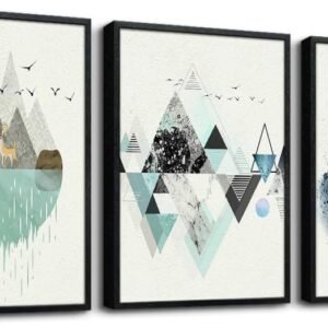 Canvas Wall Art For Living Room Office Wall decor Abstract Geometry Mountain Wall Artworks Pictures for Bedroom 3 Panels bathroom Wall Paintings posters Home Decoration 12x16 inch 3 piece