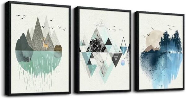 Canvas Wall Art For Living Room Office Wall decor Abstract Geometry Mountain Wall Artworks Pictures for Bedroom 3 Panels bathroom Wall Paintings posters Home Decoration 12x16 inch 3 piece
