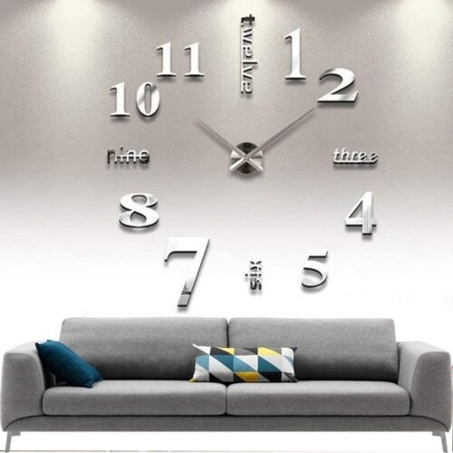 612TwuUpUUL._AC_SL1000.jpg DIY Wall Clock Modern Large 3D Wall Clock Mirror Stickers Home Office Decor,Silver