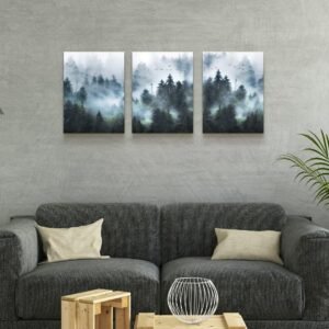 Canvas Wall Art For Living Room Modern Family Wall Decorations For Bedroom Office Wall Decor Foggy Forest Trees Landscape Wall Painting Prints Art Pictures Artwork Room Home Decor 3 Piece