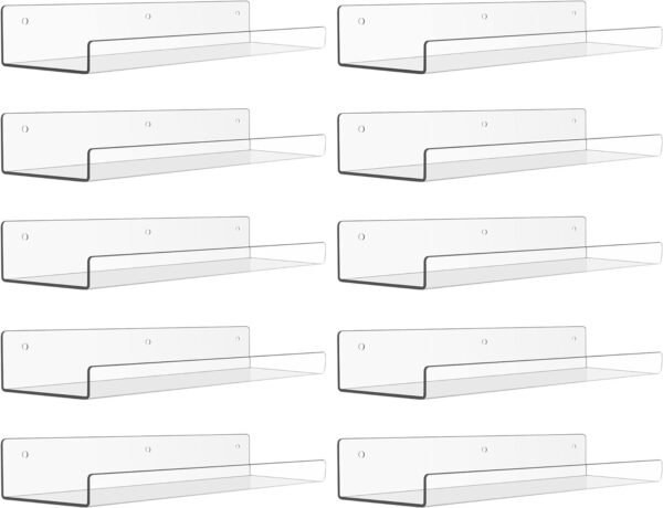 612hAm13GVL._AC_SL1500.jpg 4 Pack Acrylic Shelves for Wall Storage, 15" Floating Bookshelves for Kids, Display Shelf Organizer for Bathroom, Bedroom, Living Room, Kitchen, Room Decor, Clear