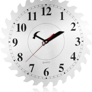 12 Inch Metal Wall Clock with Circular Saw Blade Dial, Handsaw and Hammer Pointer,Great Decor for Garage,Workshop and Man Cave