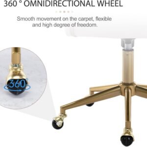 Velvet Office Desk Chair, Upholstered Home Office Desk Chairs with Adjustable Swivel Wheels, Ergonomic Office Chair for Living Room, Bedroom, Office, Vanity Study (Beige)