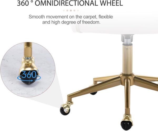 Velvet Office Desk Chair, Upholstered Home Office Desk Chairs with Adjustable Swivel Wheels, Ergonomic Office Chair for Living Room, Bedroom, Office, Vanity Study (Beige)