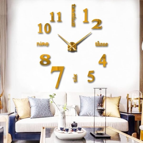 Large 3D DIY Wall Clock Frameless Mirror Surface Big Wall Clock Home Decoration for Living Room Bedroom Home Office Kids Room Hotel Coffee Hall Bar Wall Decoration