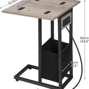6164nskDmeL._AC_SL1500.jpg HOOBRO C Shaped Side Table with Charging Station, Foldable End Table with Fabric Bag, Sofa Table Coffee Table Snack Table for Couch Small Space Living Room, Bedroom, Greige and Black BG30USF01