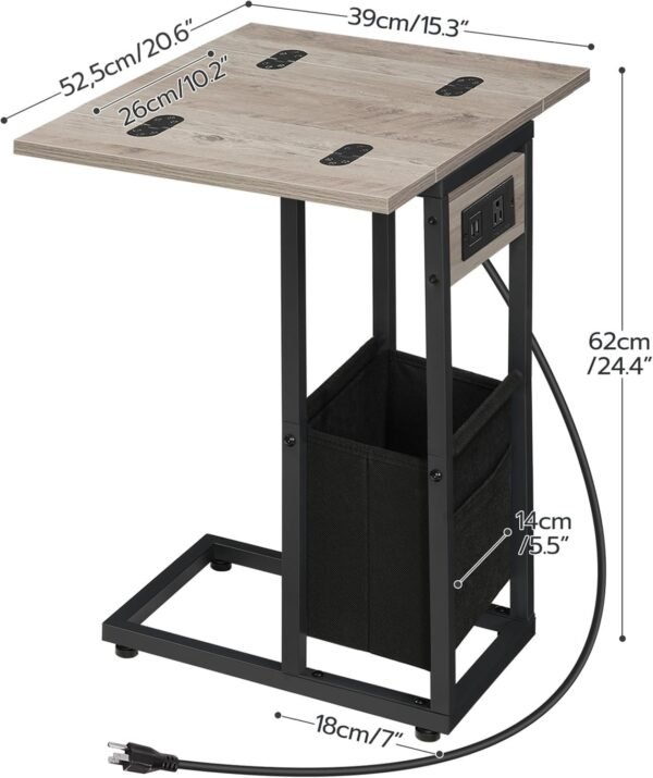 6164nskDmeL._AC_SL1500.jpg HOOBRO C Shaped Side Table with Charging Station, Foldable End Table with Fabric Bag, Sofa Table Coffee Table Snack Table for Couch Small Space Living Room, Bedroom, Greige and Black BG30USF01