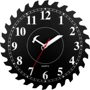 12 Inch Metal Wall Clock with Circular Saw Blade Dial, Handsaw and Hammer Pointer,Great Decor for Garage,Workshop and Man Cave