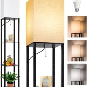 Floor Lamp with Shelves, Shelf Lamps with 3 Color Temperature LED Bulb,Storage Wood Texture Modern, Display Standing Lamp for Living Room,Office, Bedroom