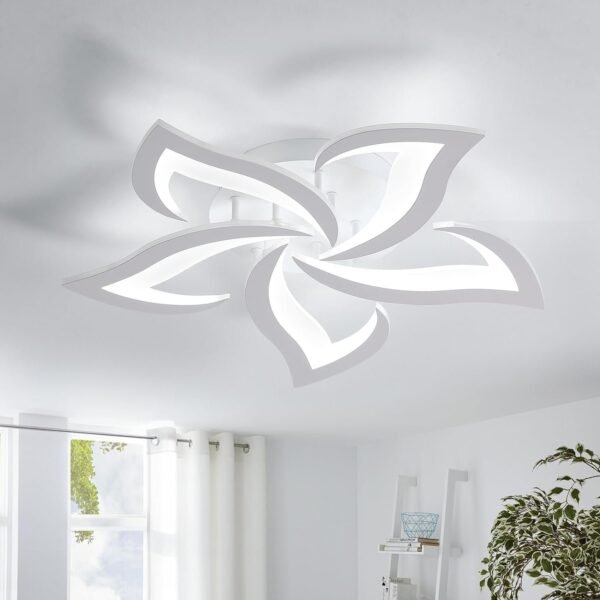 Dimmable Ceiling Light, White 5-Petals Flower Design Flush Mount Ceiling Lights Fixture, 3000K-6500K LED Acrylic with APP/Remote Control for Bedroom, Dining Room, Living Room, Kitchen