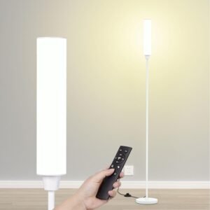 617VJzoyJ-L._AC_SL1500.jpg Floor Lamp with Remote Control,Bright Floor Lamps for Living Room/Bedroom/Office, Stepless Adjustable 3000K-6000K Colors and 10-100% Brightness,Standing Light with Foot Switch (Black)