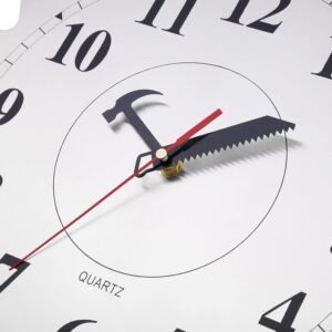 12 Inch Metal Wall Clock with Circular Saw Blade Dial, Handsaw and Hammer Pointer,Great Decor for Garage,Workshop and Man Cave