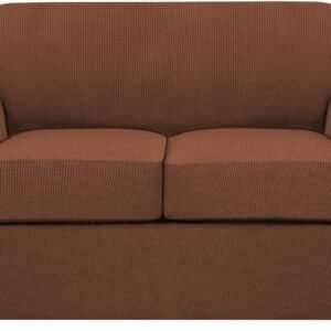 H.VERSAILTEX 3 Piece Stretch Sofa Covers for 2 Cushion Sofa Couch Covers for Living Room Furniture Cover (Base Cover Plus 2 Seat Cushion Covers) Thicker Jacquard Fabric(Large Sofa, Grey)