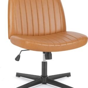 Cross Legged Armless Wide Adjustable Swivel Padded Fabric Home Office Desk Chair No Wheels