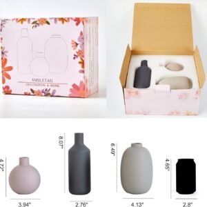 Ceramic Modern Farmhouse Vase , Neutral Small for Table, Living Room, Shelf, Bookshelf and Entryway Décor, Set of 3