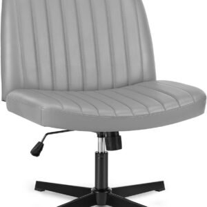 Cross Legged Armless Wide Adjustable Swivel Padded Fabric Home Office Desk Chair No Wheels