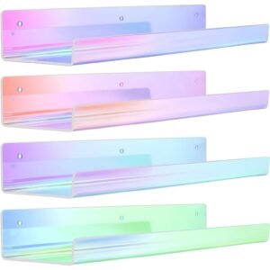 619wBbix2KL._AC_SL1500.jpg 4 Pack Acrylic Shelves for Wall Storage, 15" Floating Bookshelves for Kids, Display Shelf Organizer for Bathroom, Bedroom, Living Room, Kitchen, Room Decor, Clear