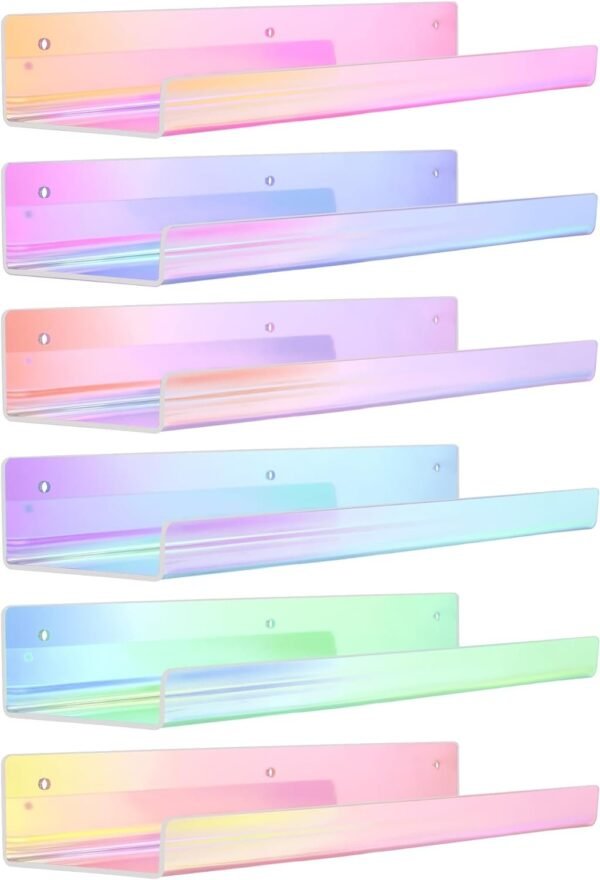 619wBbix2KL._AC_SL1500.jpg 4 Pack Acrylic Shelves for Wall Storage, 15" Floating Bookshelves for Kids, Display Shelf Organizer for Bathroom, Bedroom, Living Room, Kitchen, Room Decor, Clear