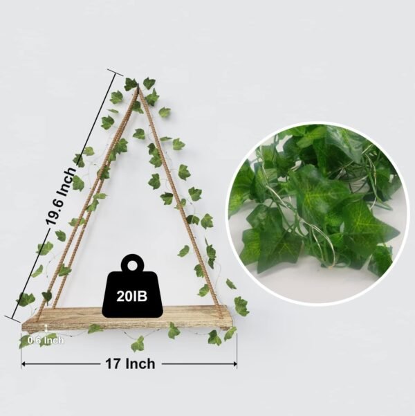 61A4kTqz0vL._AC_SL1407.jpg Artificial Ivy LED-Strip Wall Hanging Shelves Set of 2, Macrame Shelf for Bedroom Bathroom Living Room Kitchen, Wood Hanging Plant Shelves for Wall Décor
