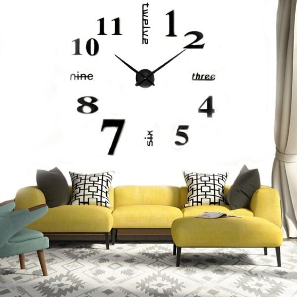 DIY Wall Clock Modern Large 3D Wall Clock Mirror Stickers Home Office Decor,Silver