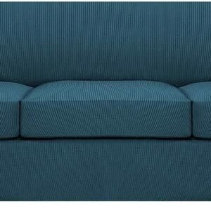 H.VERSAILTEX 3 Piece Stretch Sofa Covers for 2 Cushion Sofa Couch Covers for Living Room Furniture Cover (Base Cover Plus 2 Seat Cushion Covers) Thicker Jacquard Fabric(Large Sofa, Grey)