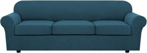 H.VERSAILTEX 3 Piece Stretch Sofa Covers for 2 Cushion Sofa Couch Covers for Living Room Furniture Cover (Base Cover Plus 2 Seat Cushion Covers) Thicker Jacquard Fabric(Large Sofa, Grey)