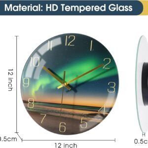 61ALKMvAZiL._AC_SL1500.jpg 12 Inch Modern Wall Clock, Aesthetic Black and Gold Bathroom Decor Accessories, Silent Battery Operated Decorative Aurora Clocks for Living Room/Kitchen/Office/Bedroom (Glass)
