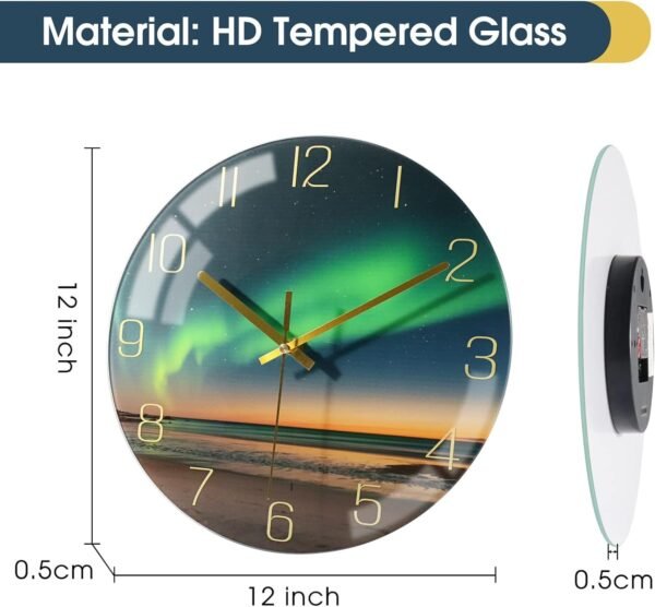 61ALKMvAZiL._AC_SL1500.jpg 12 Inch Modern Wall Clock, Aesthetic Black and Gold Bathroom Decor Accessories, Silent Battery Operated Decorative Aurora Clocks for Living Room/Kitchen/Office/Bedroom (Glass)