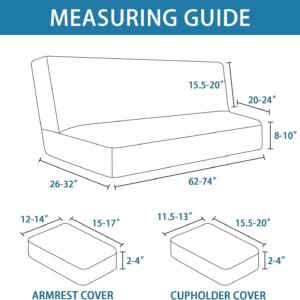 61CY8lt8y9L._AC_SL1500.jpg 4 Pieces Stretch Futon Covers Sofa Bed Slipcover with Removable Armrests and Cupholders Covers Furniture Protector High Spandex Small Checks Jacquard Fabric, Natural