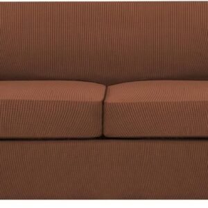 H.VERSAILTEX 3 Piece Stretch Sofa Covers for 2 Cushion Sofa Couch Covers for Living Room Furniture Cover (Base Cover Plus 2 Seat Cushion Covers) Thicker Jacquard Fabric(Large Sofa, Grey)