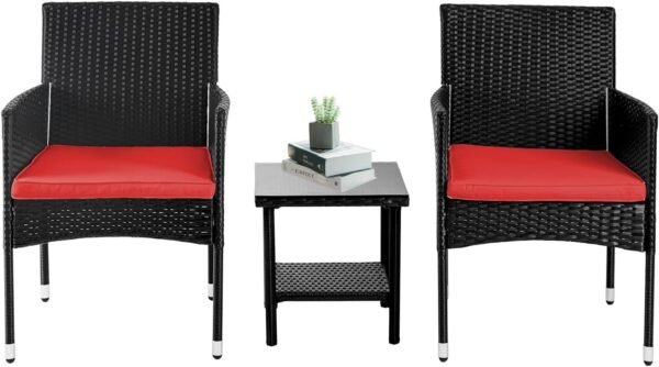 61DEmxxpANL._AC_SL1500.jpg 3 Piece Furniture Patio Chairs Wicker Outdoor Rattan Conversation Bistro Set for Backyard Porch Poolside Lawn (Brown)