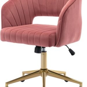 Velvet Office Desk Chair, Upholstered Home Office Desk Chairs with Adjustable Swivel Wheels, Ergonomic Office Chair for Living Room, Bedroom, Office, Vanity Study (Beige)
