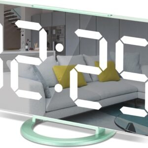 Digital Alarm Clock,7 in LED Mirrored Clocks Large Display,with 2 USB Charger Ports,Auto Dim,Night Mode,Modern Desktop Electronic Clocks for Bedroom Home Office Decor - Gold