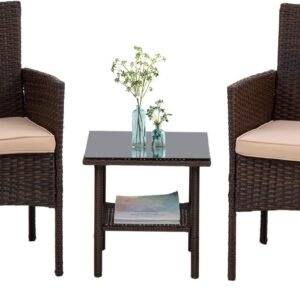 61Dl5uA64AL._AC_SL1500.jpg 3 Piece Furniture Patio Chairs Wicker Outdoor Rattan Conversation Bistro Set for Backyard Porch Poolside Lawn (Brown)