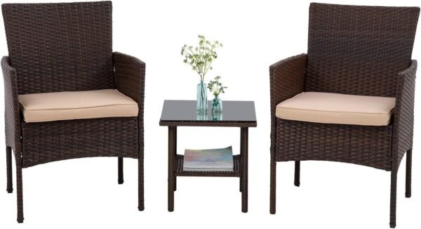 61Dl5uA64AL._AC_SL1500.jpg 3 Piece Furniture Patio Chairs Wicker Outdoor Rattan Conversation Bistro Set for Backyard Porch Poolside Lawn (Brown)