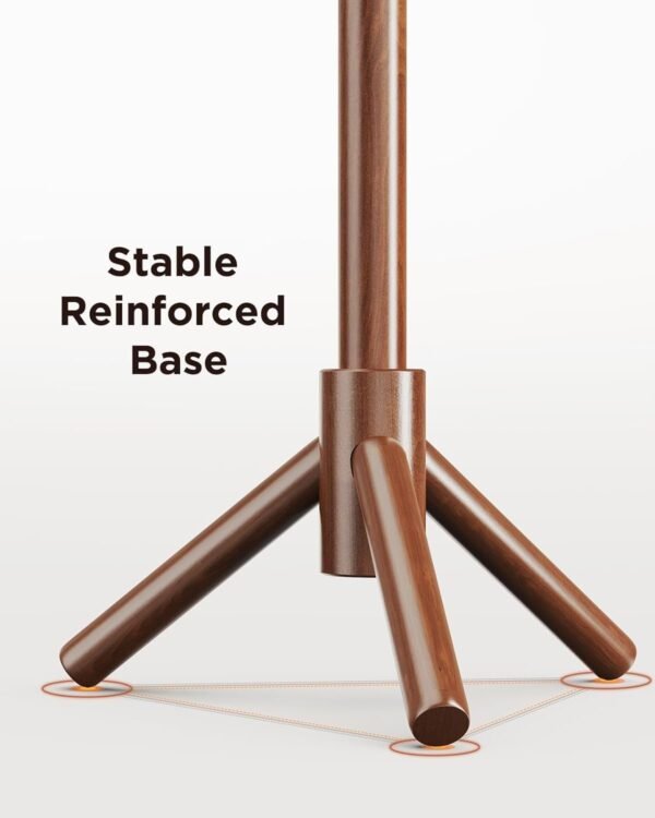 Coat Rack Stand, Wooden Coat Rack Freestanding with 8 Hooks, Coat Tree with 3 Height Configurations for Entryway, Hallway, Bedroom, Office, AMWCR01