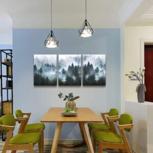 Canvas Wall Art For Living Room Modern Family Wall Decorations For Bedroom Office Wall Decor Foggy Forest Trees Landscape Wall Painting Prints Art Pictures Artwork Room Home Decor 3 Piece