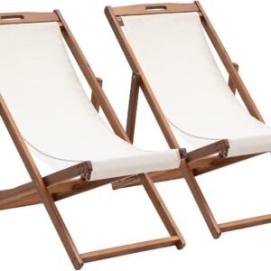 Lounge Chair Outdoor Beach Chair Set of 2, Beach Sling Chair Chairs Set of 2 , Wooden Folding Outdoor Chairs for Outside, 3 Level Height Adjustable, Portable Reclining Beach Chair