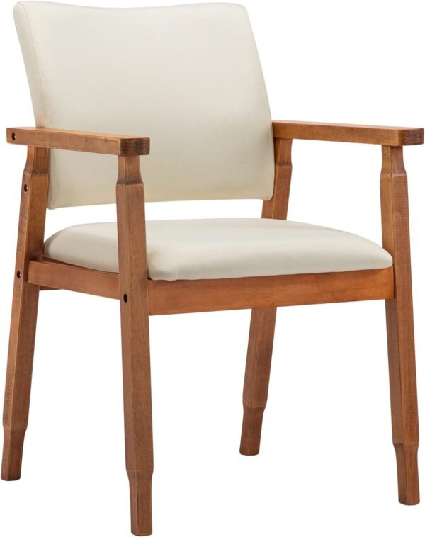 61F3a3Iht5L._AC_SL1500.jpg Mid Century Modern Walnut Dining Chairs Wood Arm Beige Fabric Kitchen Cafe Living Room Decor Furniture