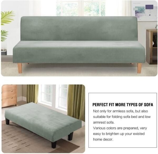 61FBTsmD0xL._AC_SL1000.jpg H.VERSAILTEX Real Velvet Futon Cover Armless Sofa Covers Sofa Bed Covers Stretch Futon Couch Cover Sofa Slipcover Furniture Protector Thick Soft Cozy Velvet Fabric Form Fitted Stay In Place, Sea Grass